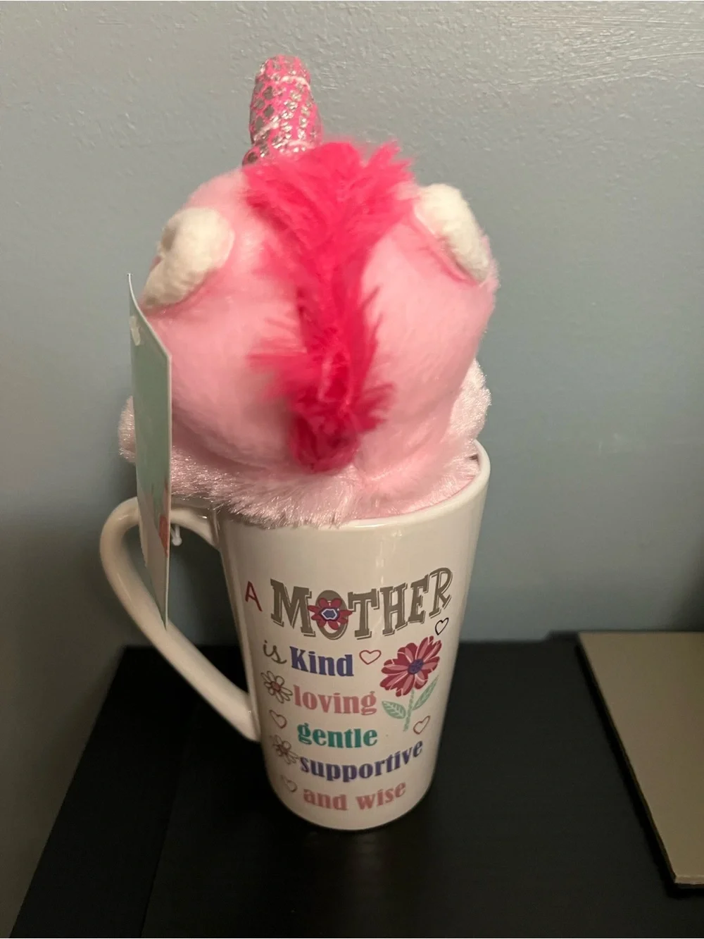 Pink Plush Unicorn in Sentimental Mom 14 oz Mug NWT